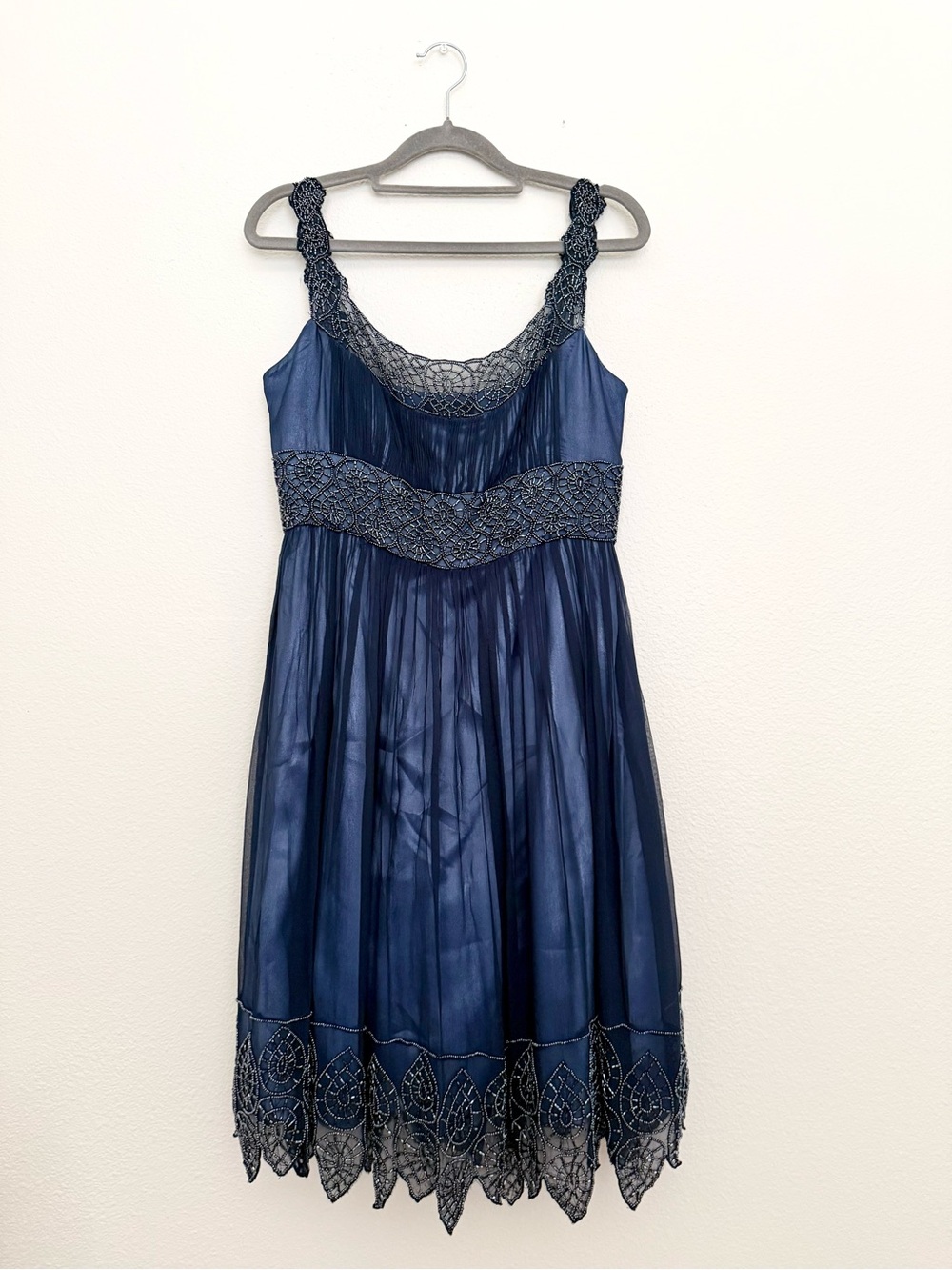 Vtg 100% Silk Adrianna Papell Blue Beaded Dress Sz 6